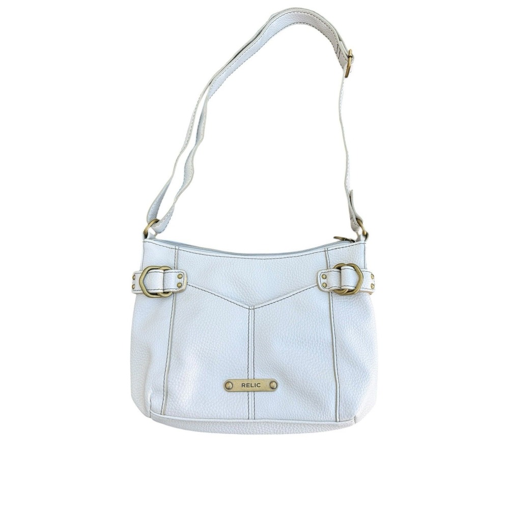 Relic‎ Shoulder Bag Women Small White Excellent Faux Leather Buckle Brass Accent